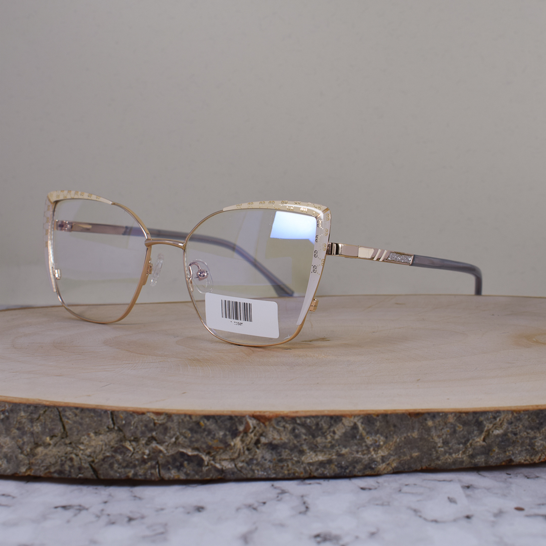 ZEN TJ32005 C5 Metálica Agarata Dorada Bicolor Blanco Beige Flex Brazo Metálico Ornamentado Escarchado Terminado Acetato Azul Translúcido