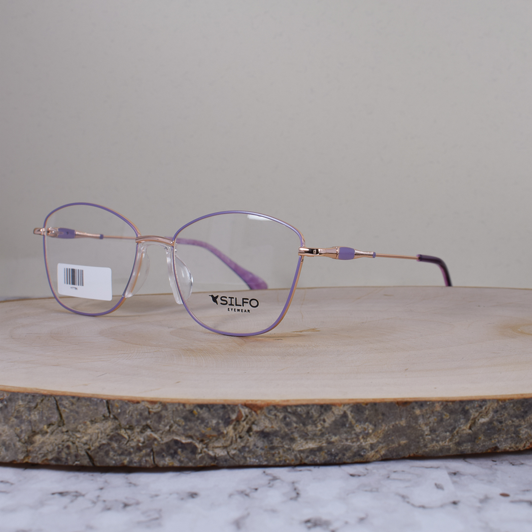 Silfo YM7706 C4 Metálica Cuadrada Agatada Dorada Lila Flex Brazo Metálico Ornamentado Terminal Acetato Bicolor Lila Morado