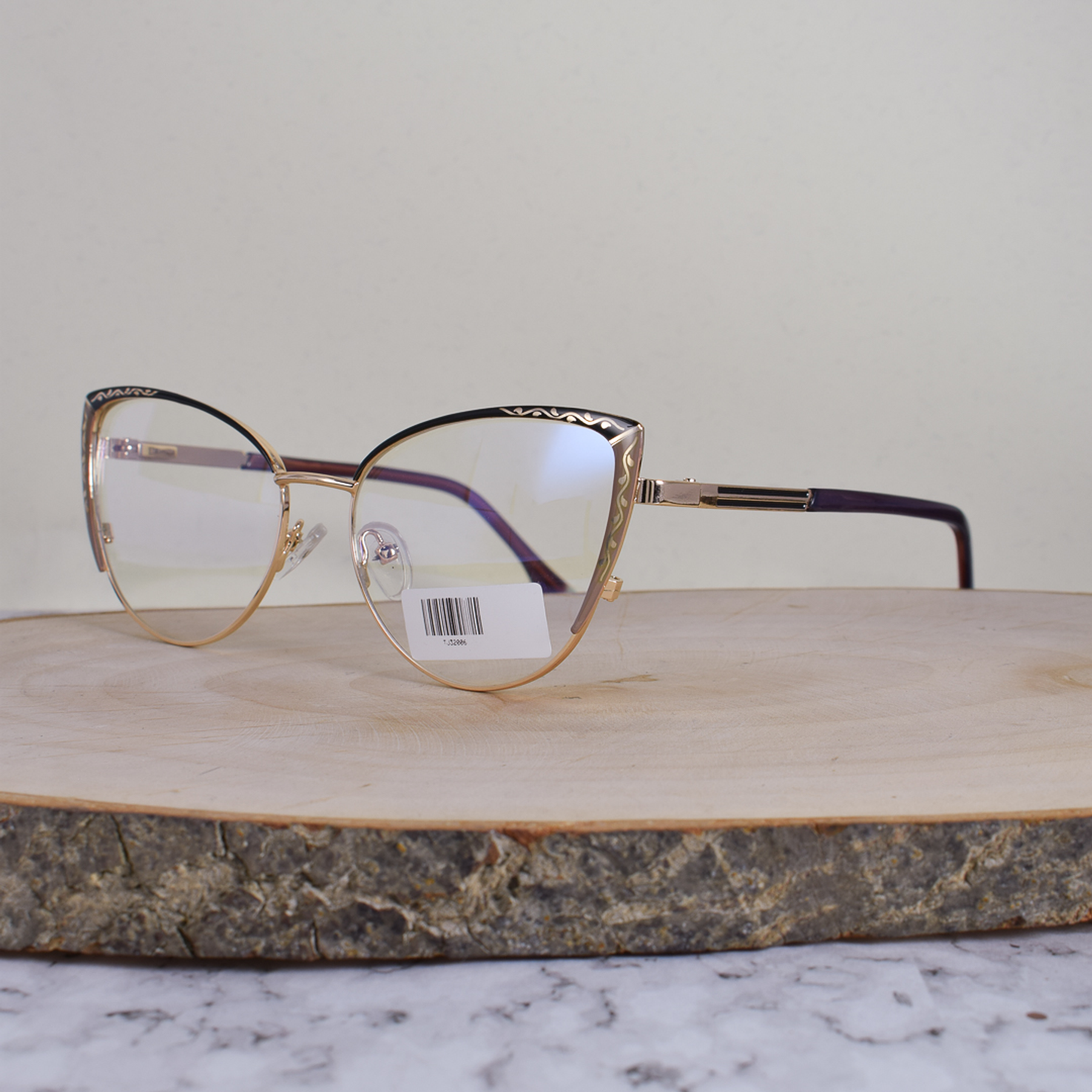 ZEN TJ32006 C1 Metálica Agatada Dorada Bicolor Negro Beige Detallado Flex Brazo Metálico Ornamentado Terminal Acetato Morado