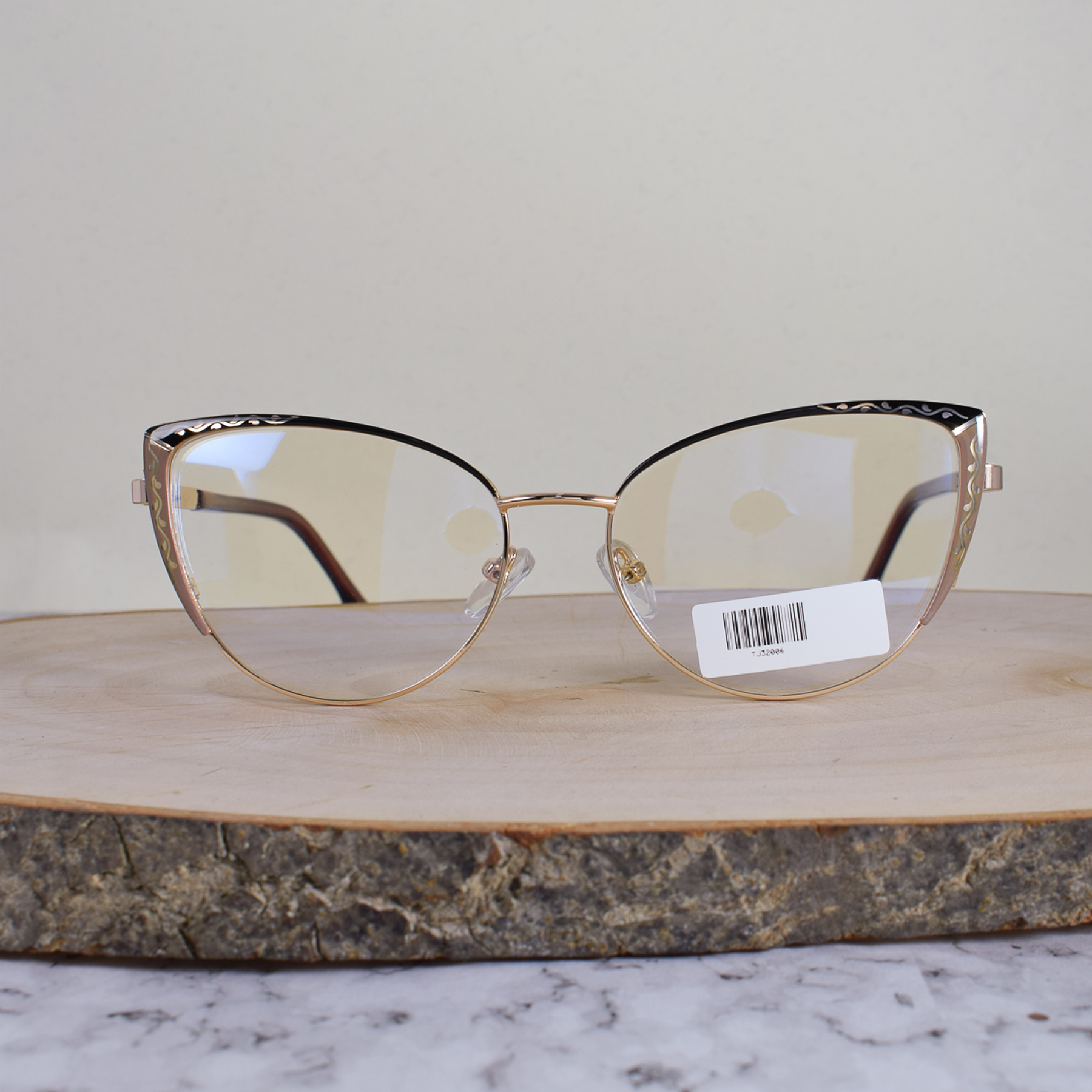 ZEN TJ32006 C1 Metálica Agatada Dorada Bicolor Negro Beige Detallado Flex Brazo Metálico Ornamentado Terminal Acetato Morado