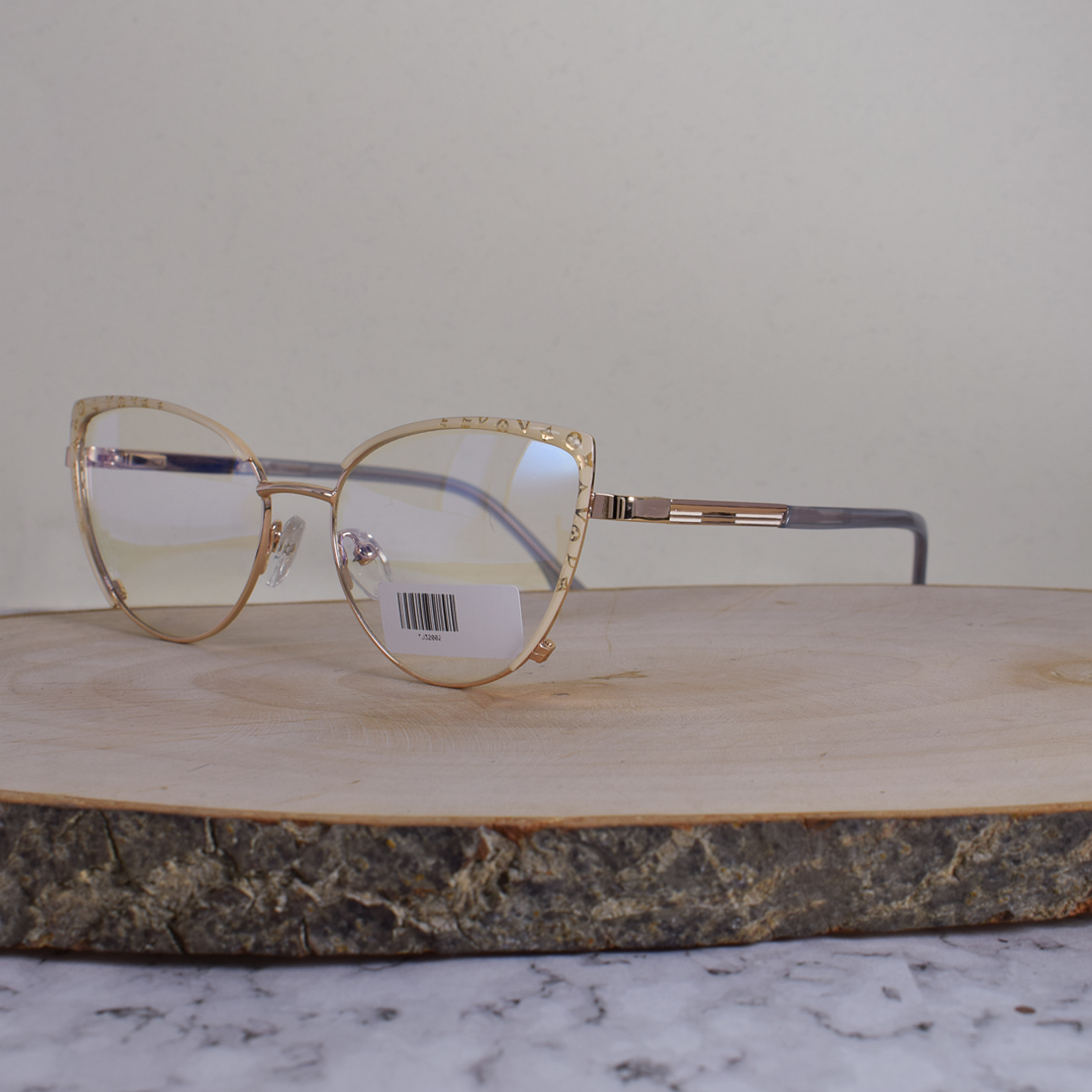 ZEN TJ32002 C3 Metálica Agatada Ovalada Dorada Beige Detallada Flex Brazo Ornamentado Terminal Azul Translúcido