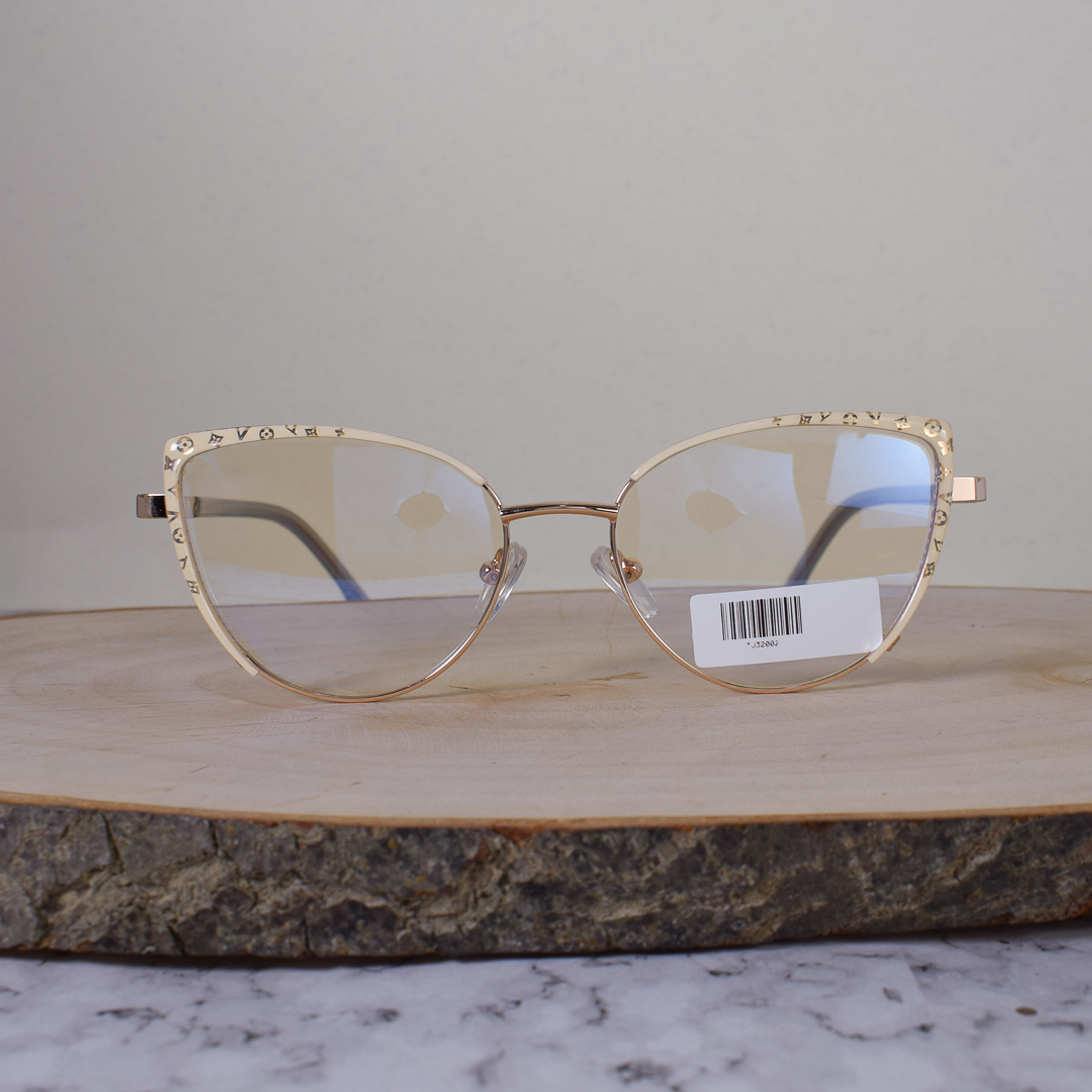 ZEN TJ32002 C3 Metálica Agatada Ovalada Dorada Beige Detallada Flex Brazo Ornamentado Terminal Azul Translúcido