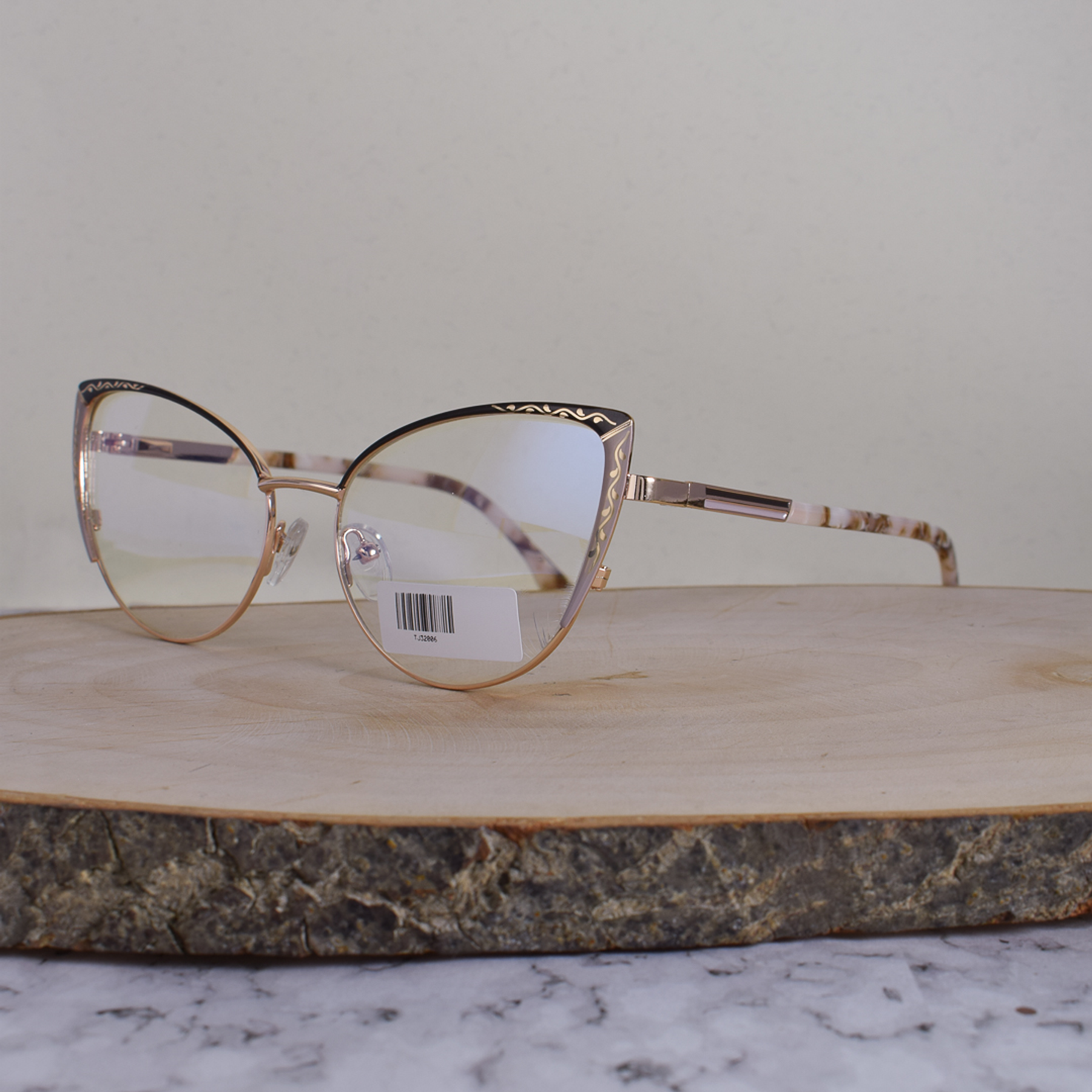 ZEN TJ32006 C6 Metálica Agatada Ovalada Dorada Bicolor Café Beige Flex Brazo Ornamentado Terminal Café Beige Marmoleado