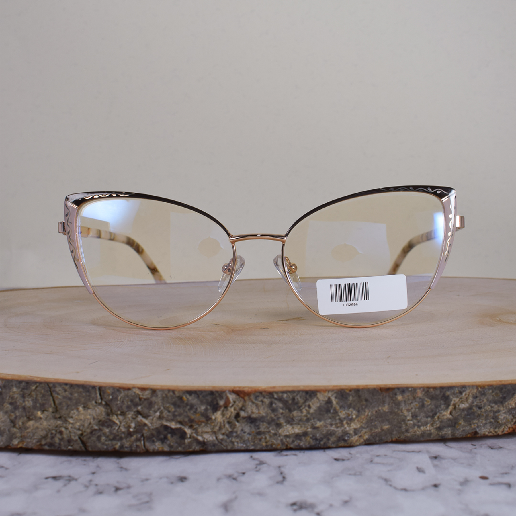 ZEN TJ32006 C6 Metálica Agatada Ovalada Dorada Bicolor Café Beige Flex Brazo Ornamentado Terminal Café Beige Marmoleado