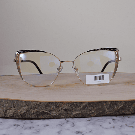 ZEN TJ32005 C1 Metálica Agarata Dorada Bicolor Negro Café Detallado Flex Brazo Metálico Ornamentado Escarchado Terminal Acetato Negro Gris