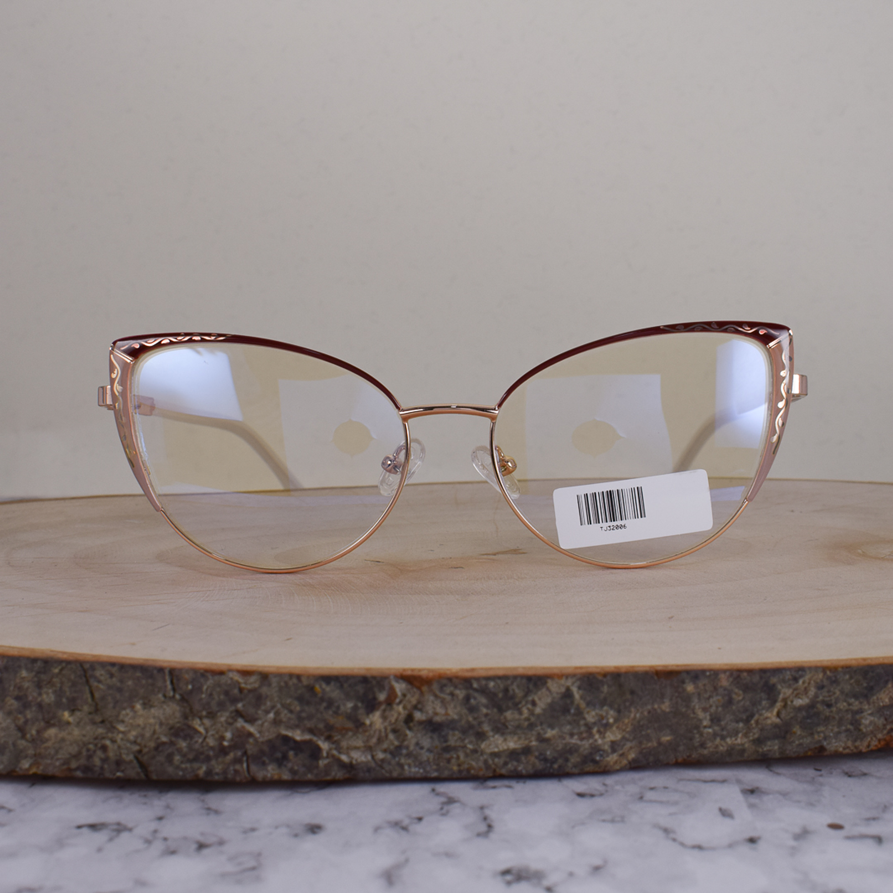 ZEN TJ32006 C5 Metálica Agatada Dorada Bicolor Rojo Beige Detallado Flex Brazo Metálico Ornamentado Terminal Acetato Blanco Mate