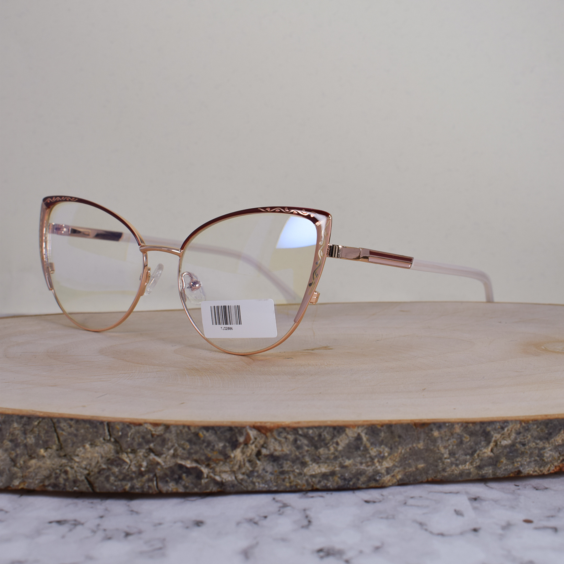 ZEN TJ32006 C5 Metálica Agatada Dorada Bicolor Rojo Beige Detallado Flex Brazo Metálico Ornamentado Terminal Acetato Blanco Mate