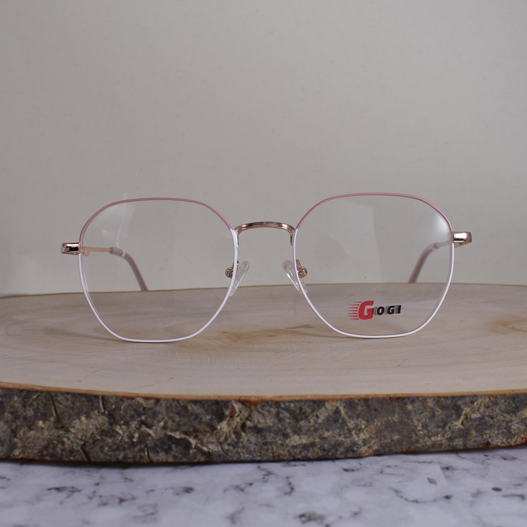 Gogi 14006 C4 Metálica Hexagonal Redonda Dorada Bicolor Rosa Blanco Flex Brazo Metálico Detallado Terminal Rosa Translúcido