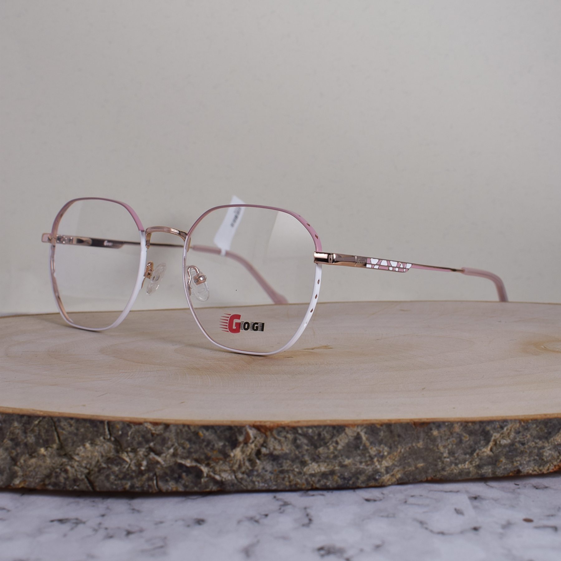 Gogi 14006 C4 Metálica Hexagonal Redonda Dorada Bicolor Rosa Blanco Flex Brazo Metálico Detallado Terminal Rosa Translúcido