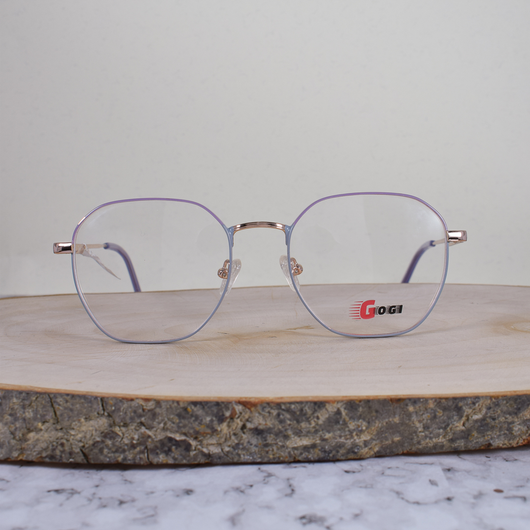 Gogi 17006 C6 Metálica Hexagonal Redonda Dorada Bicolor Lila Gris Flex Brazo Detallado Terminal Lila Translúcido