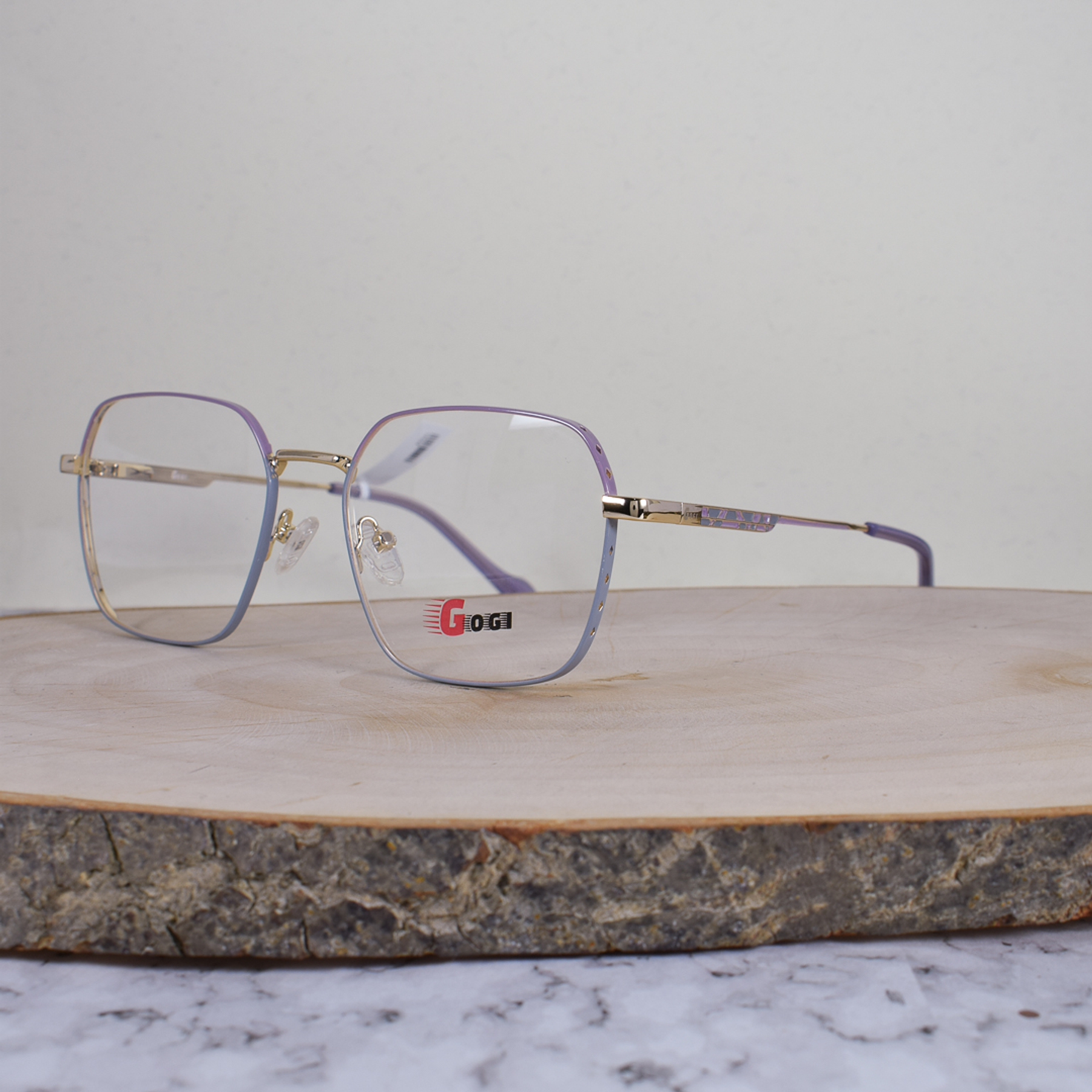 Gogi 17007 C6 Metálica Hexagonal Cuadrada Dorada Bicolor Lila Gris Flex Brazo Detallado Terminal Lila Translúcido