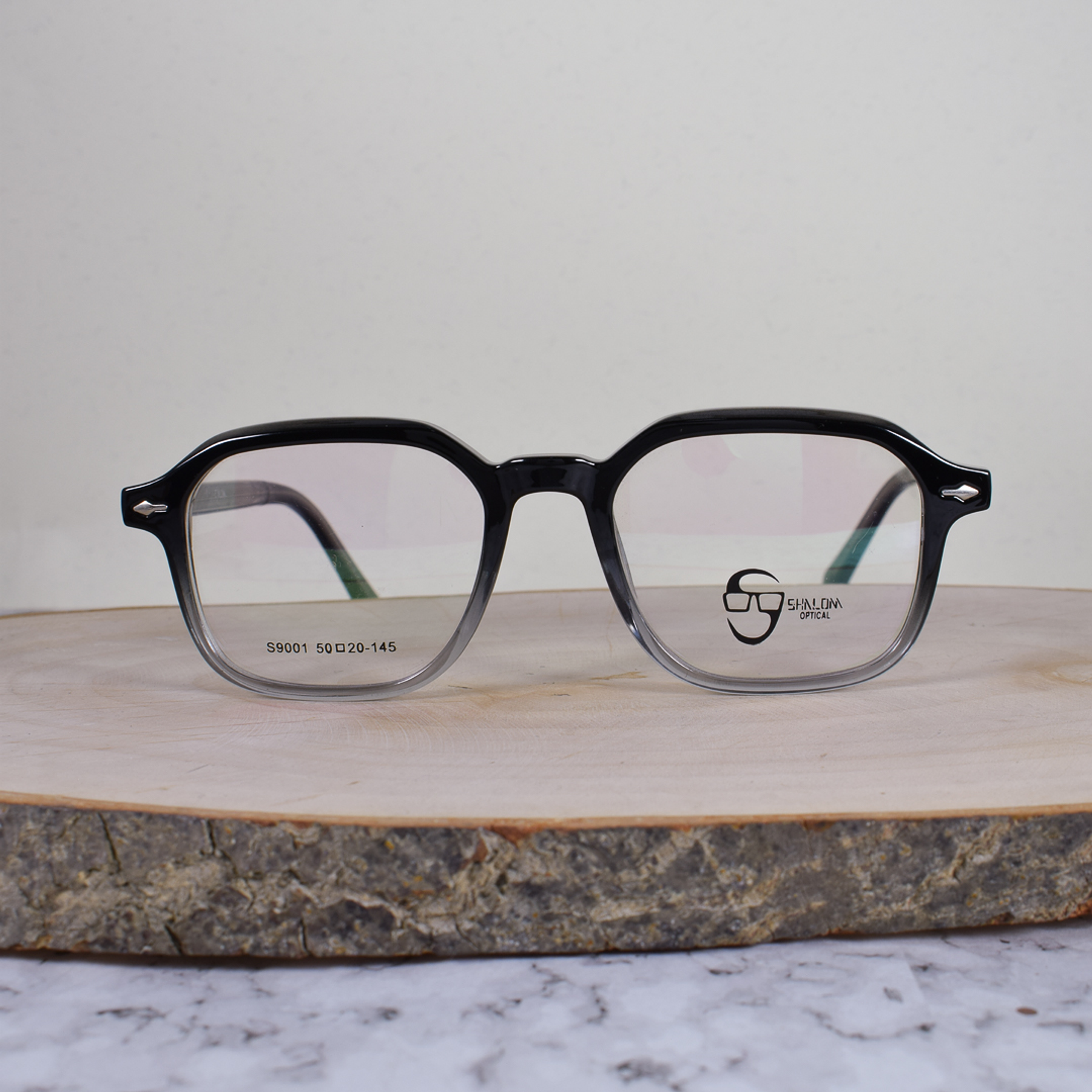 Shalom Optical S90010 C2 Cuadrada Negro Translúcido Flex Brazo Gris Terminal Negro