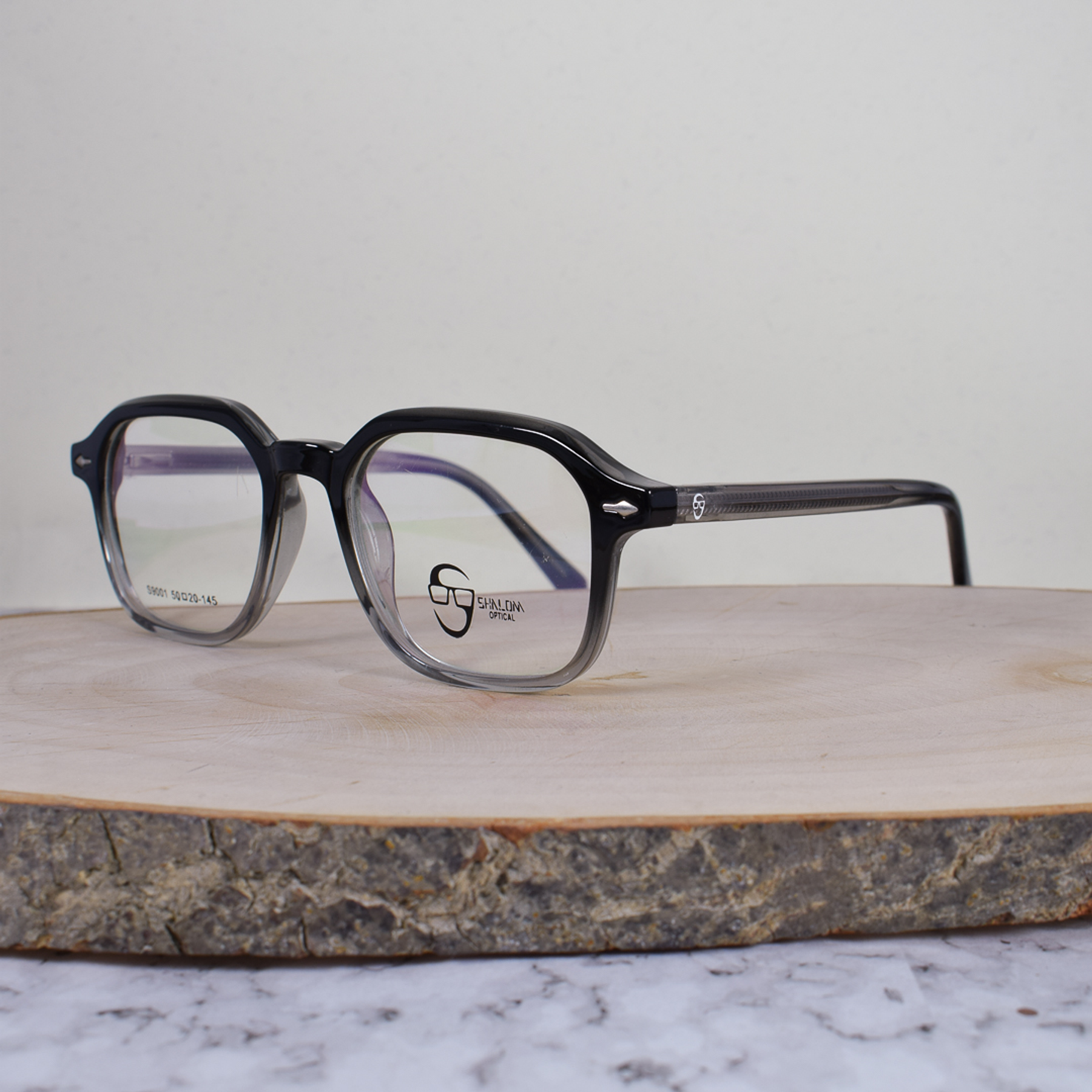 Shalom Optical S90010 C2 Cuadrada Negro Translúcido Flex Brazo Gris Terminal Negro