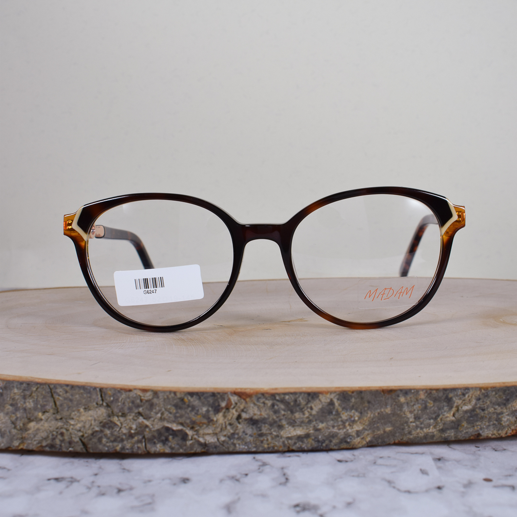 Madam G6247 Acetato Ovalada Semi Agatada Carey Flex Brazo Metálico Ornamentado Terminal Acetato