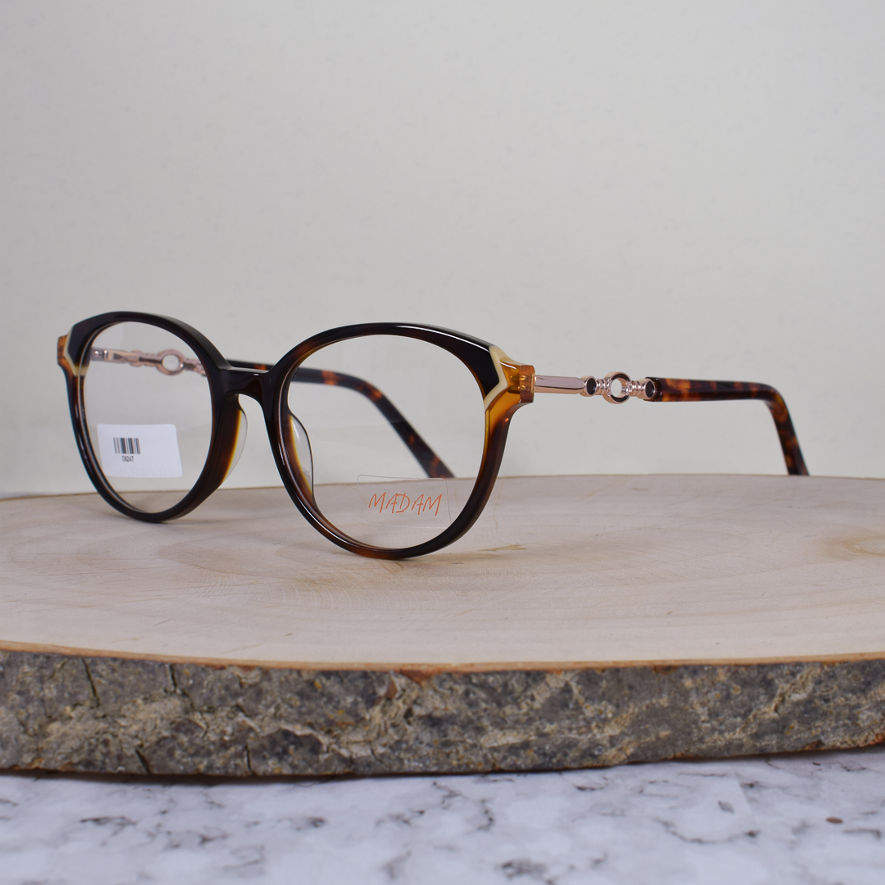 Madam G6247 Acetato Ovalada Semi Agatada Carey Flex Brazo Metálico Ornamentado Terminal Acetato