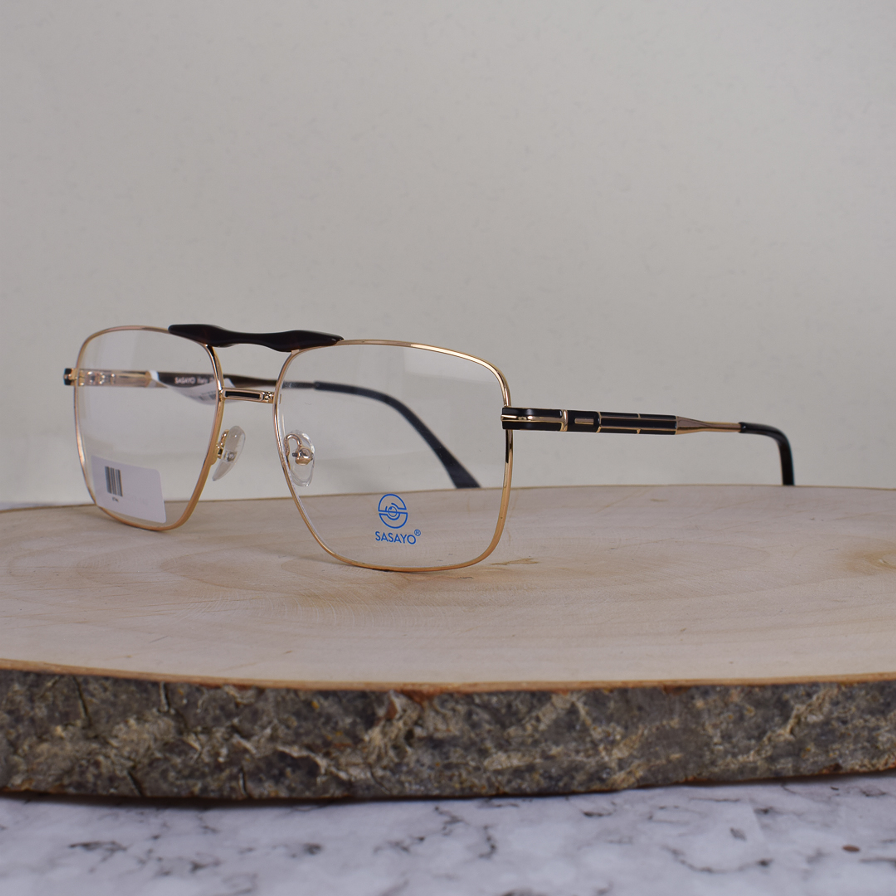 ZEN 90341 C4 Metálica Cuadrada Aviador Doble Puente Dorada Café Flex Brazo Ornamentado Negro Terminal Negro