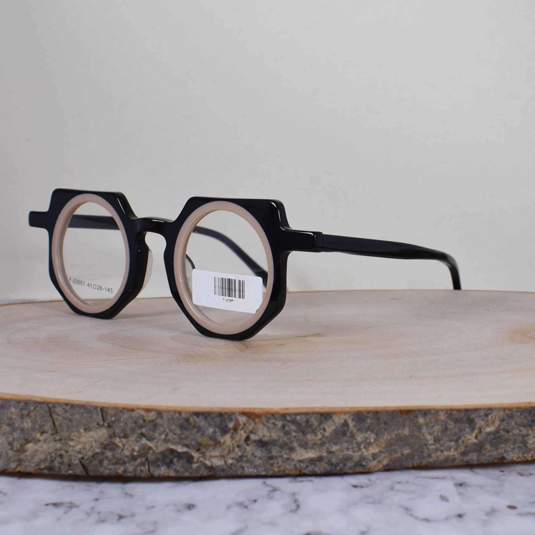 ZEN F23051 C1 Acetato Redonda Semi Cuadrada Negro Beige Brazo Negro Terminal Beige