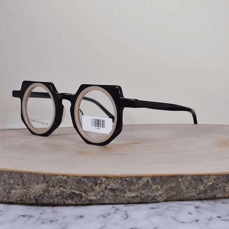 ZEN F23051 C1 Acetato Redonda Semi Cuadrada Negro Beige Brazo Negro Terminal Beige