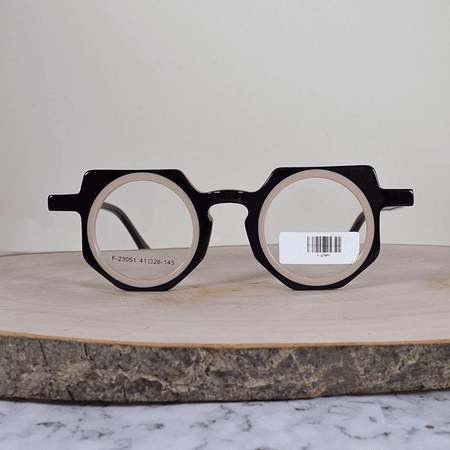 ZEN F23051 C1 Acetato Redonda Semi Cuadrada Negro Beige Brazo Negro Terminal Beige