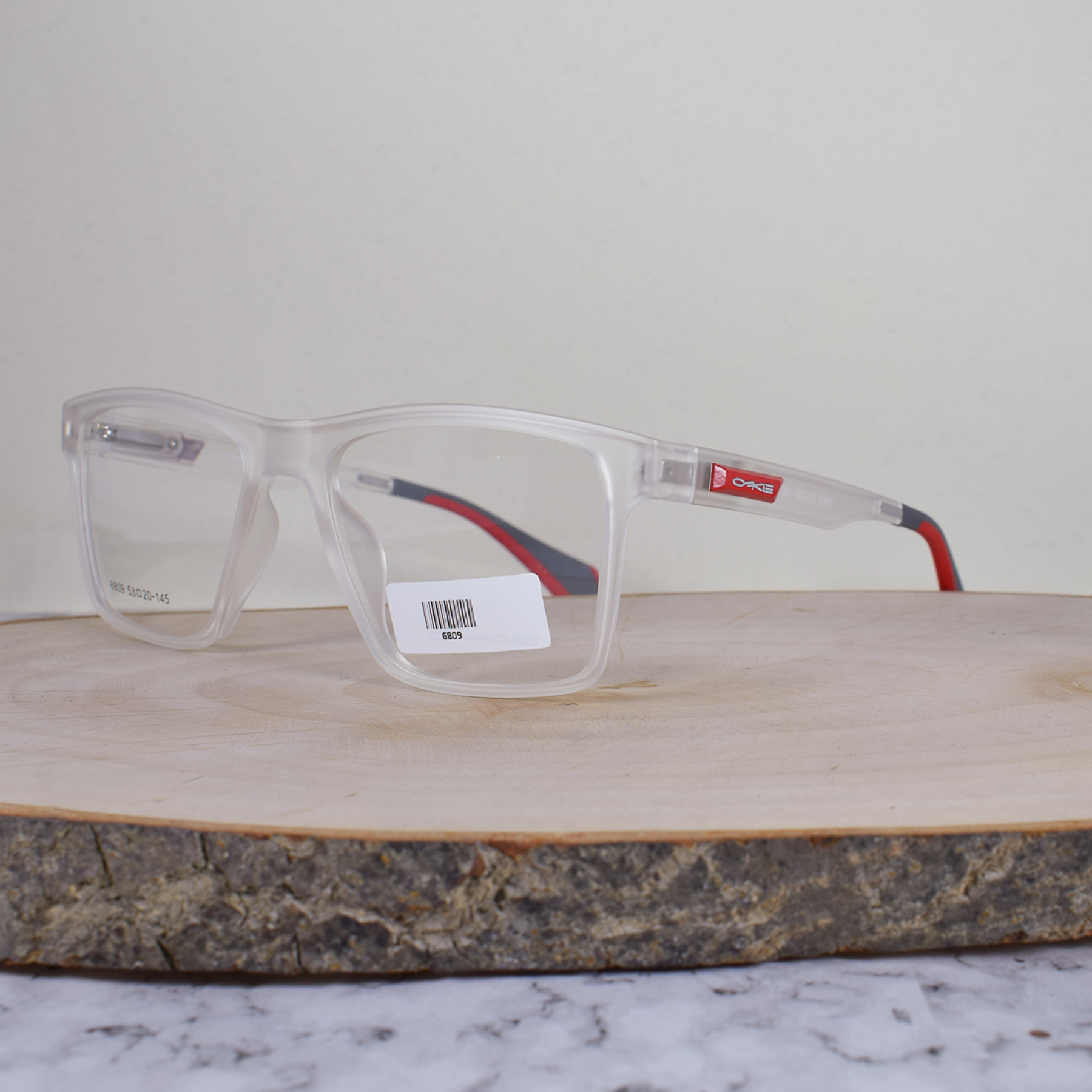 Oakle 6809 C3 TR90 Cuadrada Semi Translúcida Flex Brazo Semi Translúcido Rojo Terminal Gris Rojo