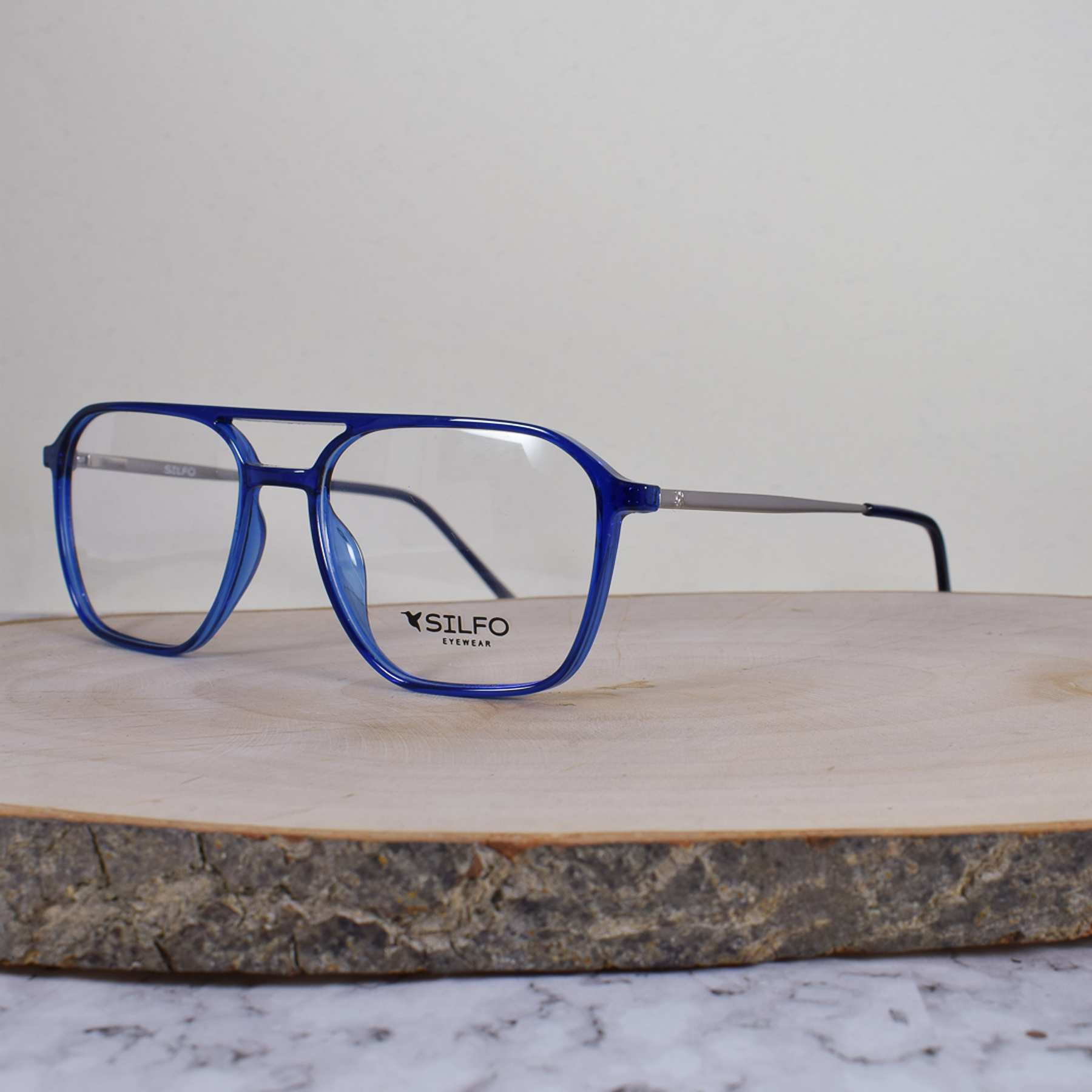 Silfo 52065 C3 Acetato Cuadrada Azul Translúcida Flex Brazo Metálico Terminal Azul