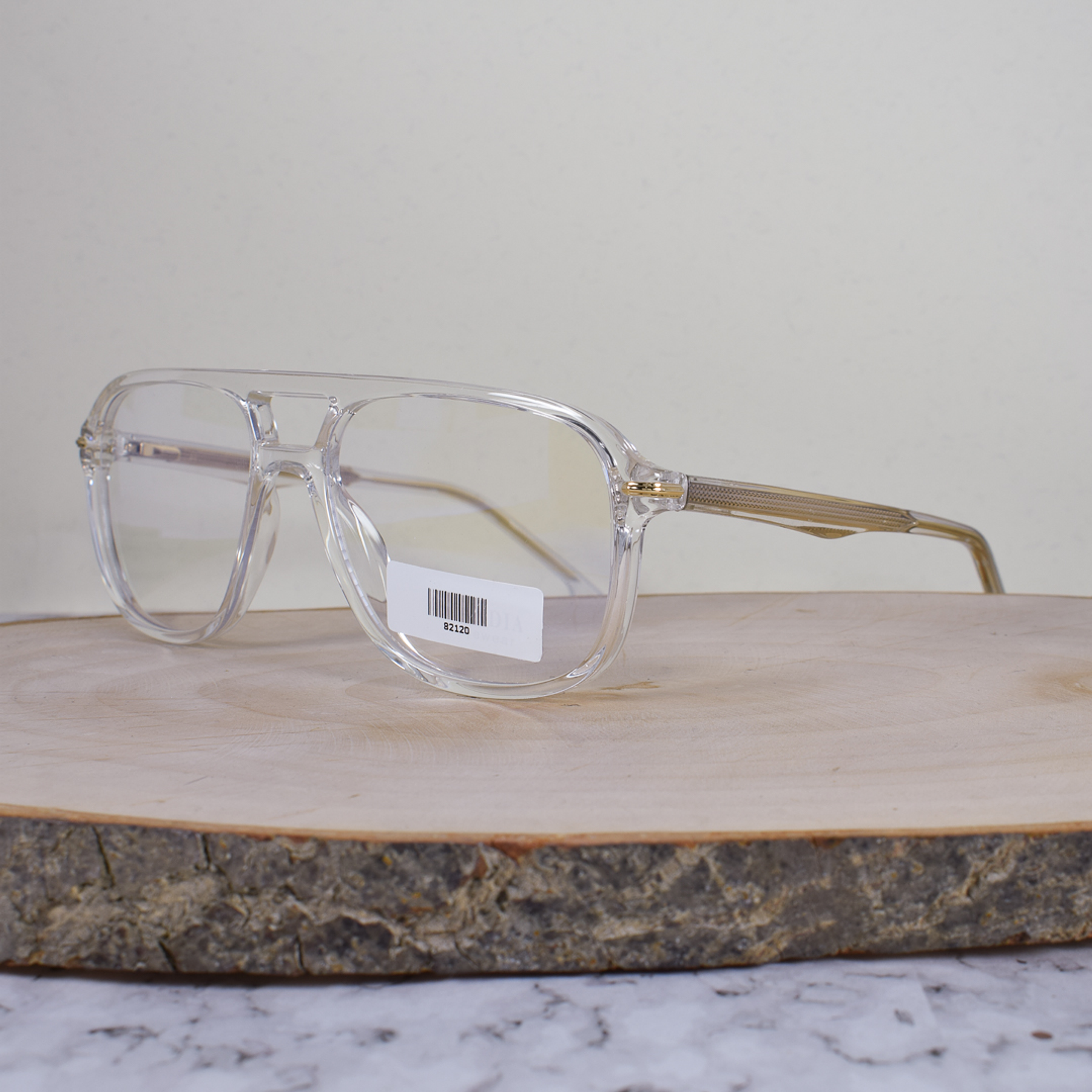 ZEN 82120 C3 Acetato Cuadrada Semi Ovalada Dobre Puente Translúcida Flex Brazo Acetato Translúcido Dorado 