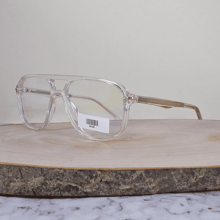 ZEN 82120 C3 Acetato Cuadrada Semi Ovalada Dobre Puente Translúcida Flex Brazo Acetato Translúcido Dorado 