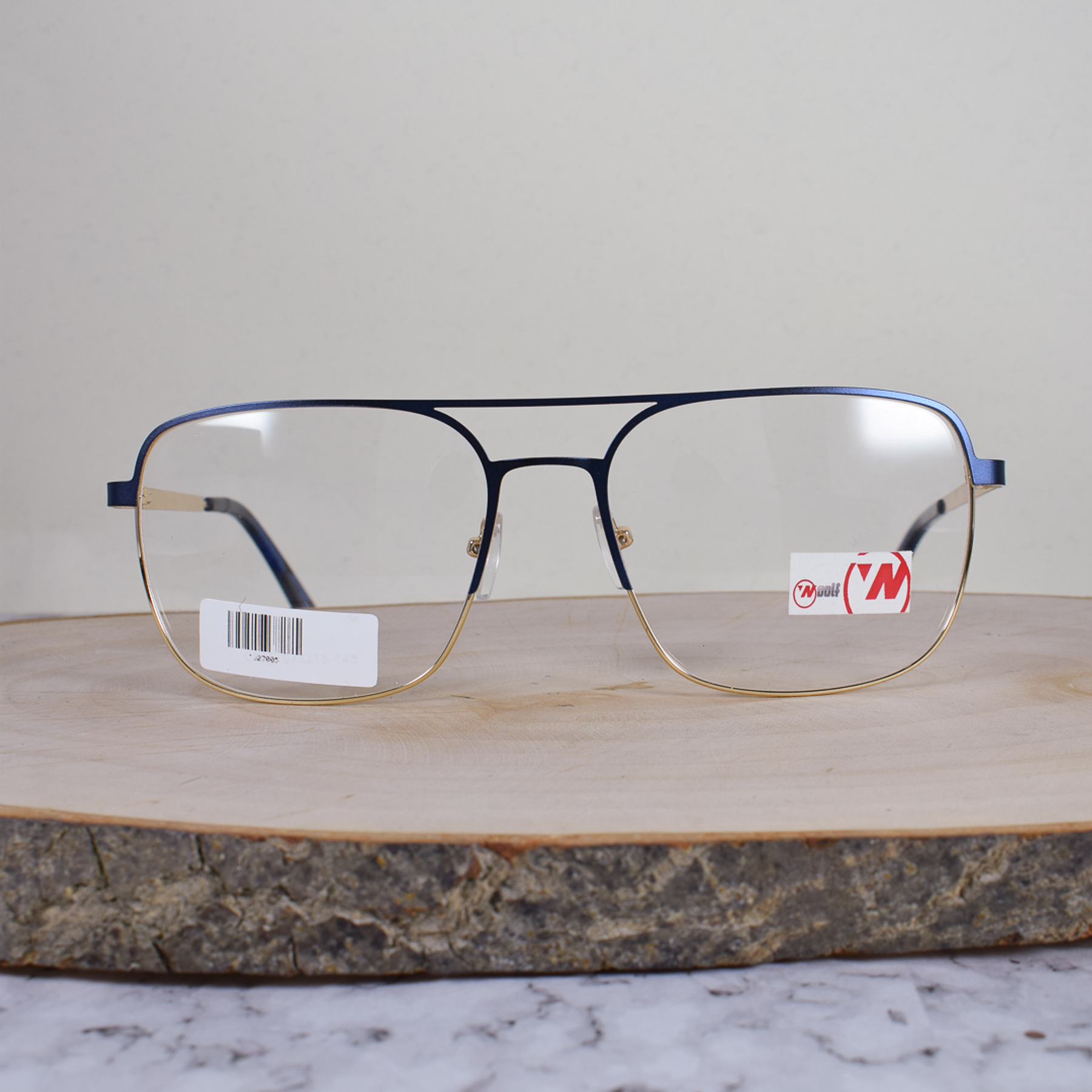 Woolf 005 Metálica Cuadrada Aviador Doble Puente Azul Dorado Flex Brazo Metálico Azul Terminal Carey Azul