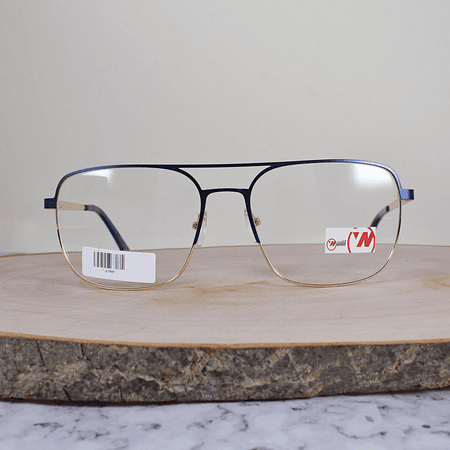 Woolf 005 Metálica Cuadrada Aviador Doble Puente Azul Dorado Flex Brazo Metálico Azul Terminal Carey Azul