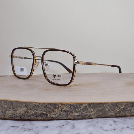 ZEN 82147 C6 Metálica Acetato Cuadrada Doble Puente Dorada Café Flex Brazo Metálico Terminal Acetato Café Semi Translúcido