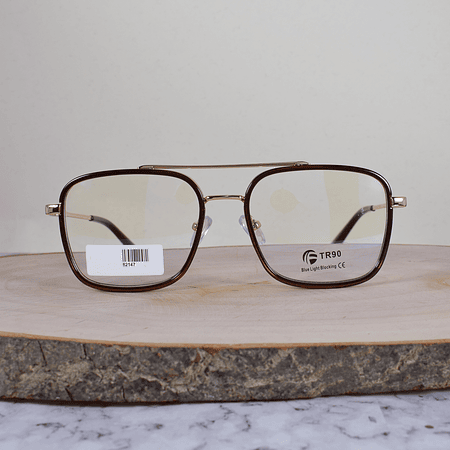 ZEN 82147 C6 Metálica Acetato Cuadrada Doble Puente Dorada Café Flex Brazo Metálico Terminal Acetato Café Semi Translúcido