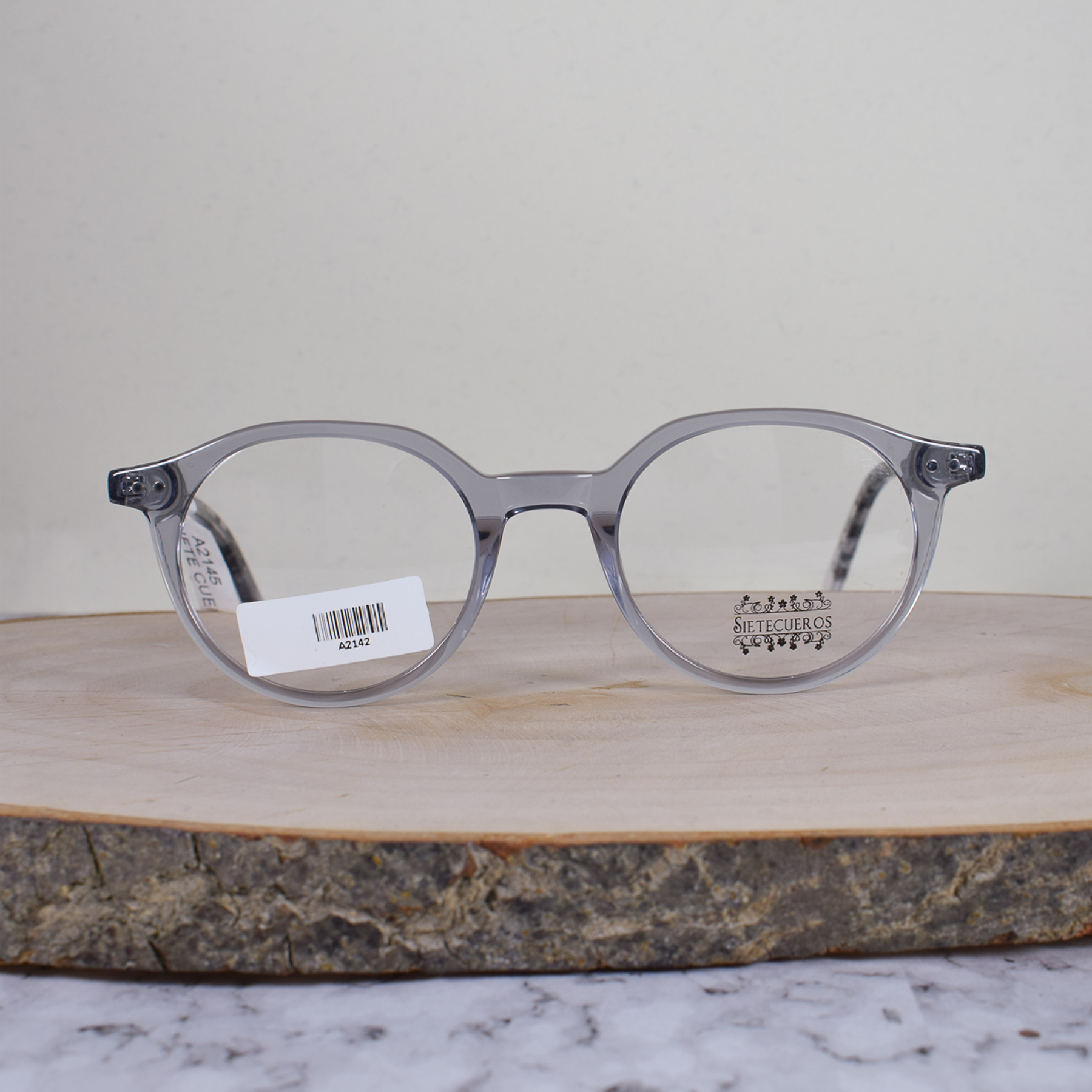 SieteCueros A2142 C68 Acetato Ovalada Gris Azulado Translúcida Flex Brazo Acetato Negro Translúcido