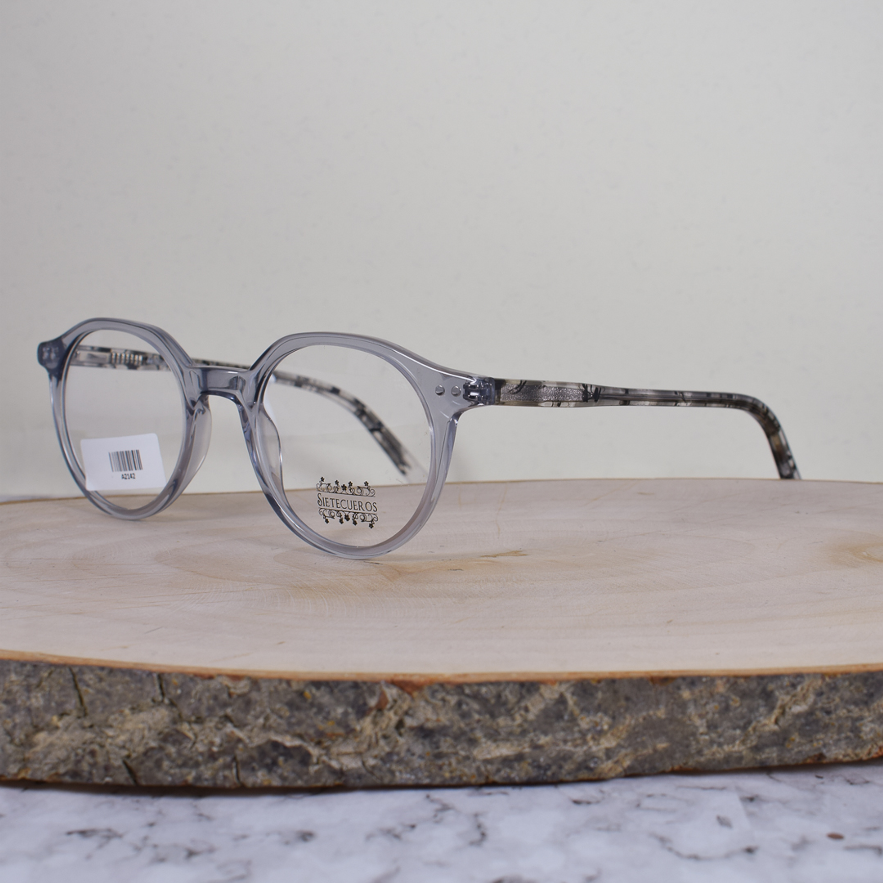 SieteCueros A2142 C68 Acetato Ovalada Gris Azulado Translúcida Flex Brazo Acetato Negro Translúcido