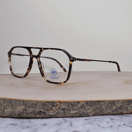 ZEN B2225 C7 Acetato Cuadrada Aviador Doble Puente Carey Flex Brazo Metálico Café Terminal Carey Naranja