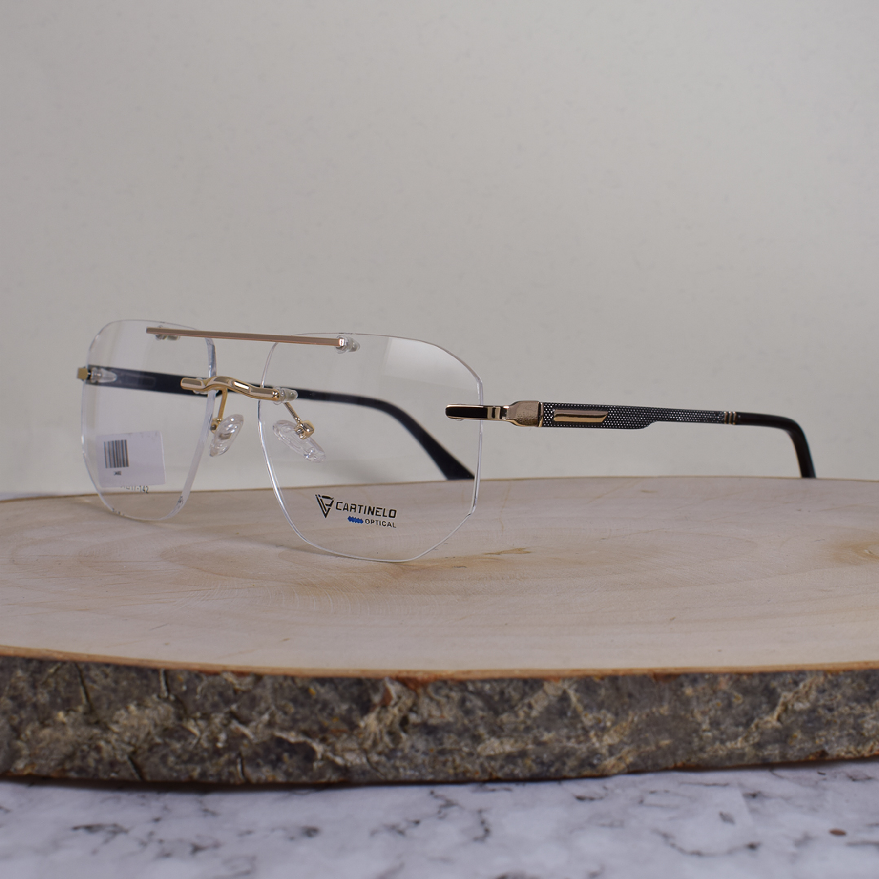 Cartinelo Optical CA602 C5 Metálica Cuadrada Aviador 3 Piezas Doble Puente Dorado Flex Brazo Negro Terminal Café