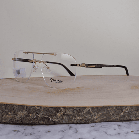 Cartinelo Optical CA602 C5 Metálica Cuadrada Aviador 3 Piezas Doble Puente Dorado Flex Brazo Negro Terminal Café