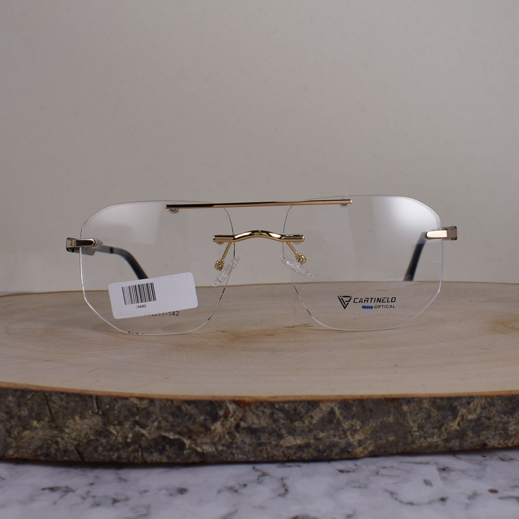 Cartinelo Optical CA602 C5 Metálica Cuadrada Aviador 3 Piezas Doble Puente Dorado Flex Brazo Negro Terminal Café