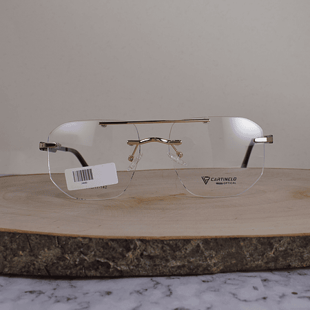 Cartinelo Optical CA602 C5 Metálica Cuadrada Aviador 3 Piezas Doble Puente Dorado Flex Brazo Negro Terminal Café