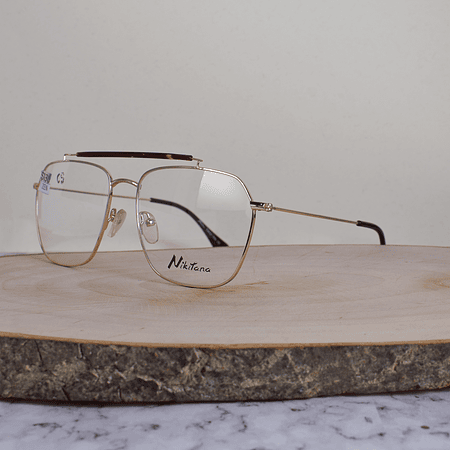 Nikitana Metálica Cuadrada Aviador Doble Puente Dorada Rojo Flex Brazo Metálico Dorado Terminal Café