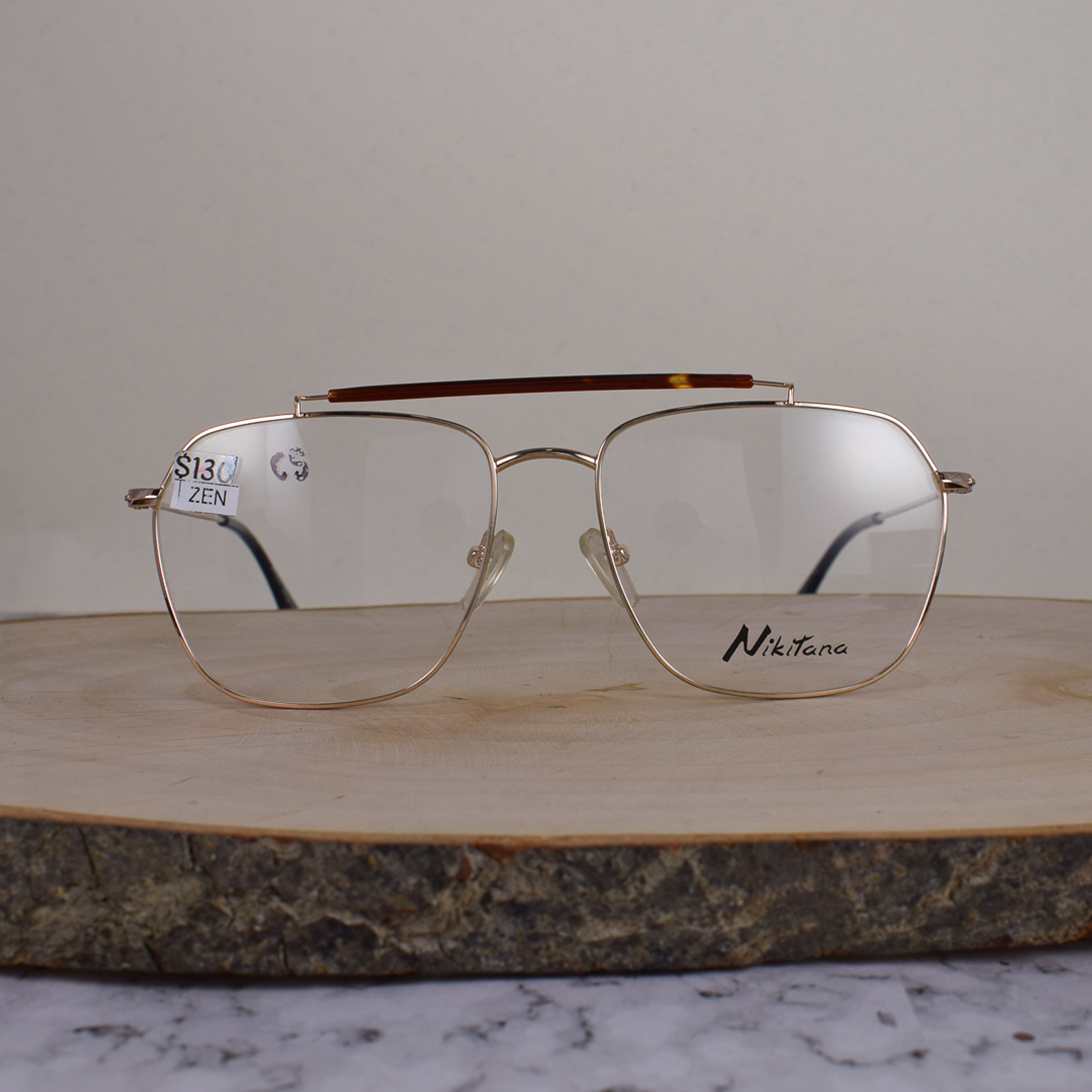 Nikitana Metálica Cuadrada Aviador Doble Puente Dorada Rojo Flex Brazo Metálico Dorado Terminal Café