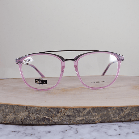 Diglovi DG6 C5 Acetato Cuadrada Semi Ovalada Rosa Translúcido Doble Puente Metálico Flex Brazo Metálico Negro Terminal Rosa Translúcido