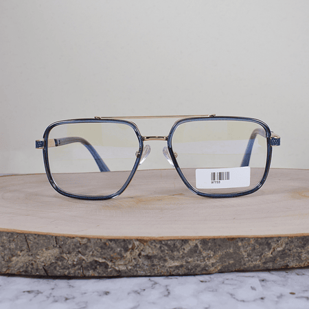 ZEN 97733 COL2 Metálica Acetato Cuadrada Aviador Azul Translúcido Doble Puente Metálico Dorado Flex Brazo Metálico Acetato Azul Terminal Azul Translúcido