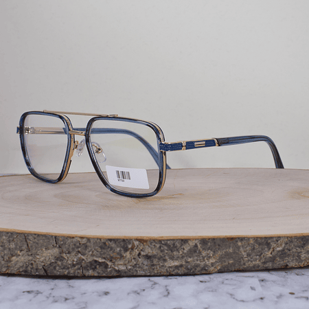 ZEN 97733 COL2 Metálica Acetato Cuadrada Aviador Azul Translúcido Doble Puente Metálico Dorado Flex Brazo Metálico Acetato Azul Terminal Azul Translúcido