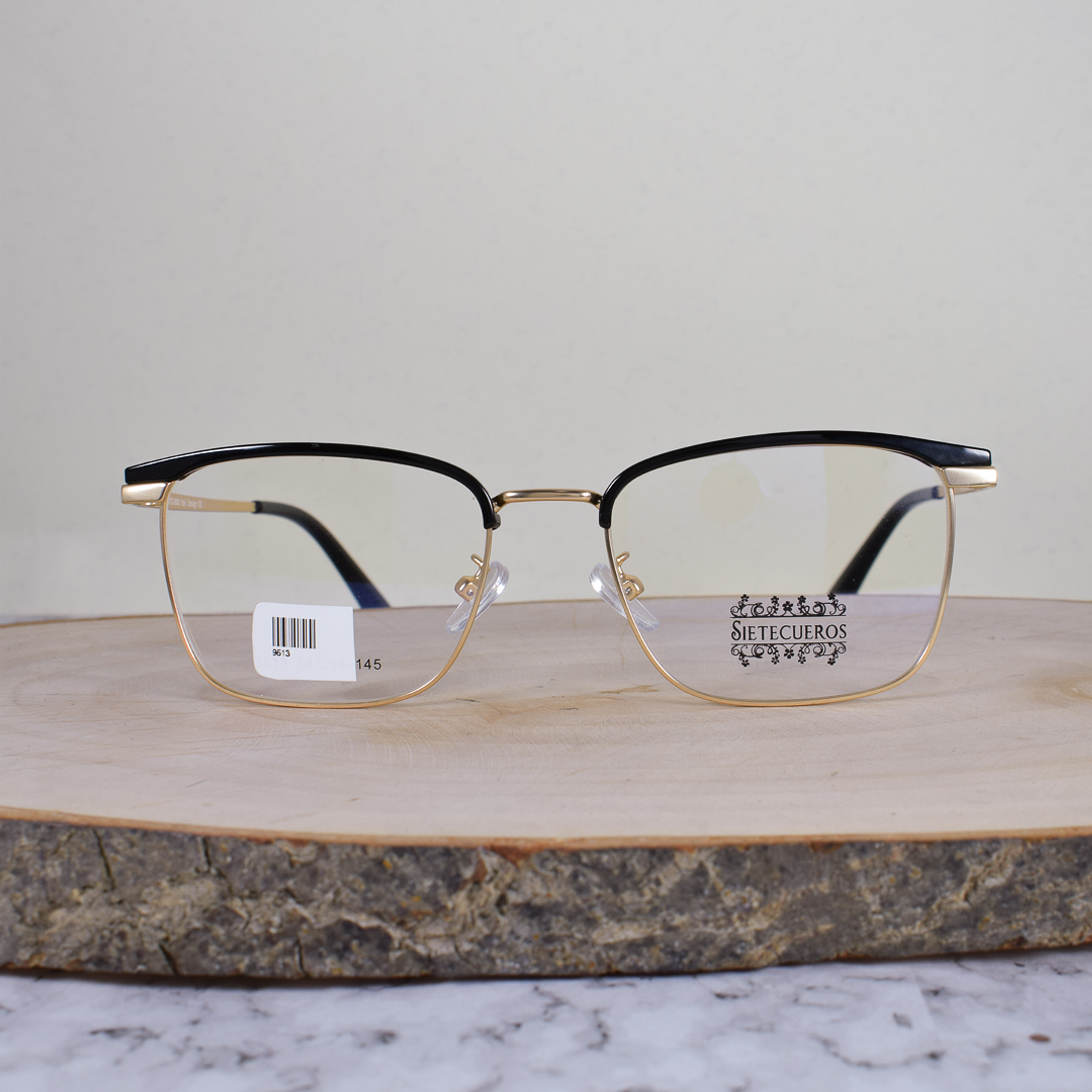 SieteCueros 9513 C1 Metálica Club Master Cuadrada Bicolor Dorado Negro Flex Brazo Metálico Dorado Terminal Negro