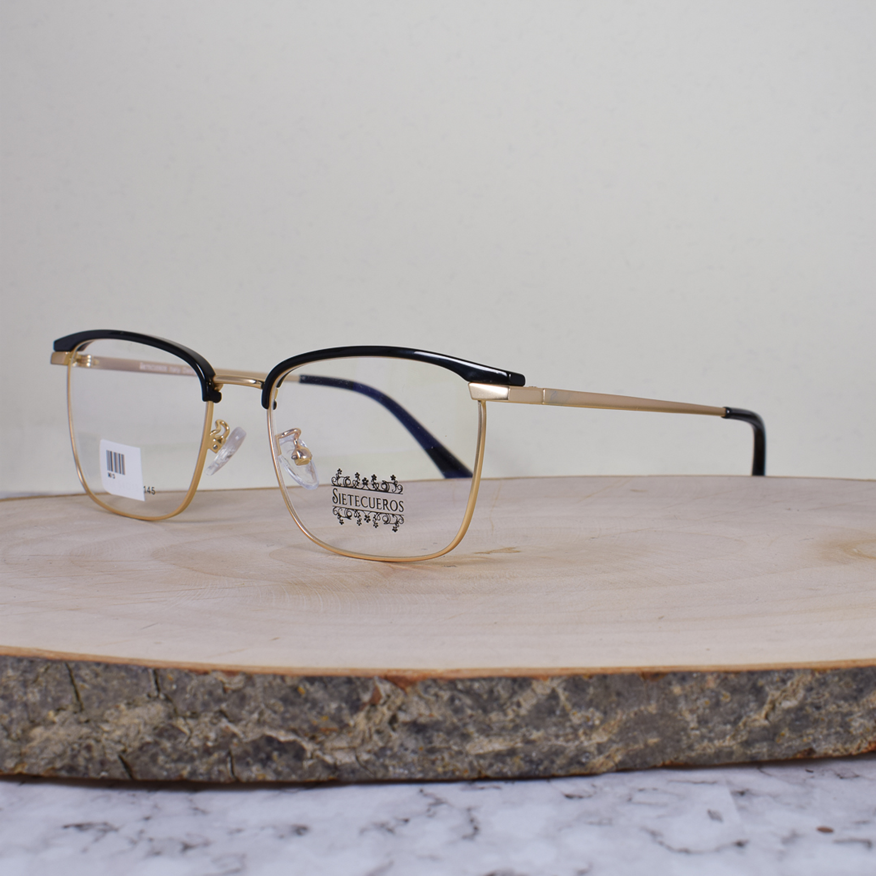 SieteCueros 9513 C1 Metálica Club Master Cuadrada Bicolor Dorado Negro Flex Brazo Metálico Dorado Terminal Negro