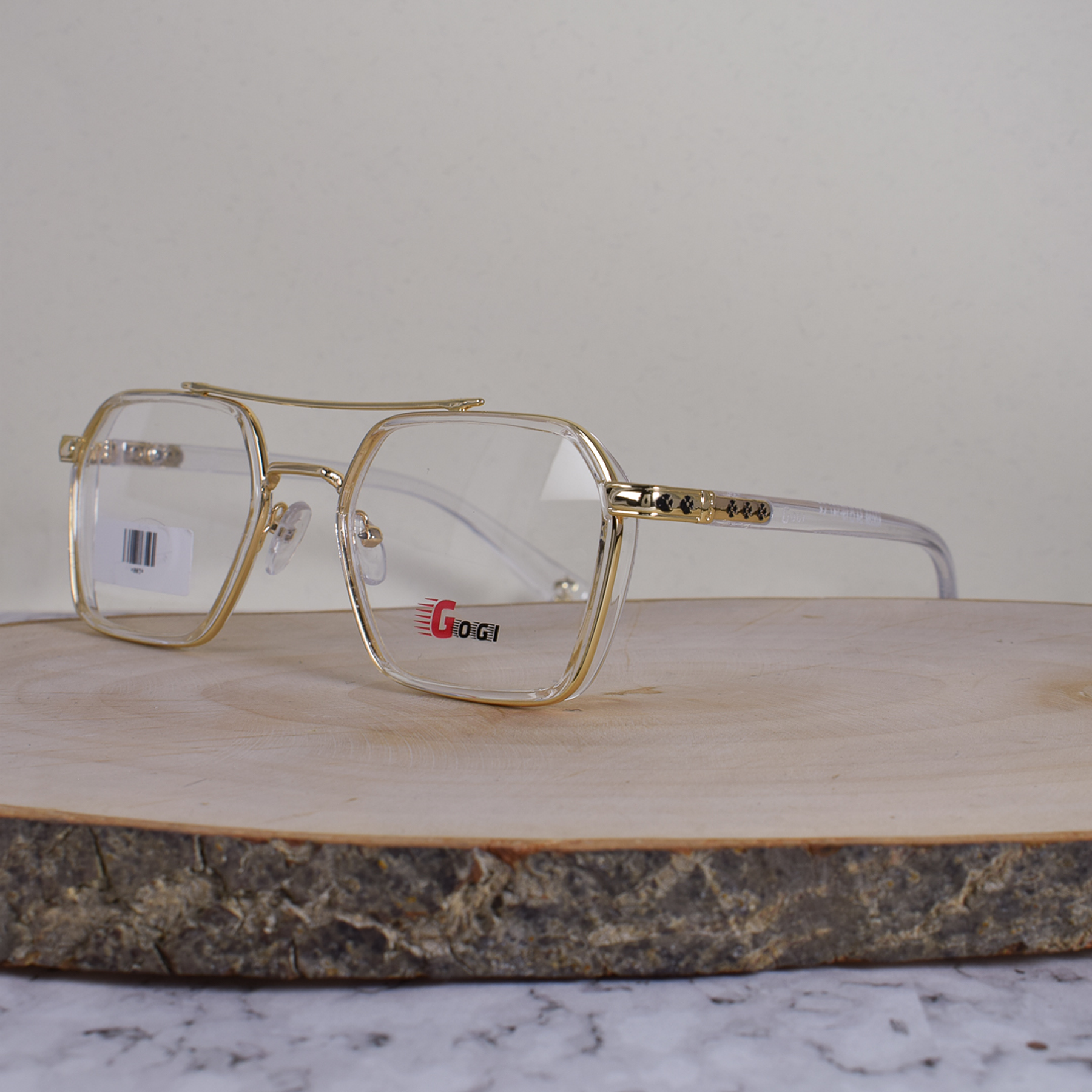 Gogi K0039 Metálica Acetato Cuadrada Translúcida Doble Puente Metálico Dorado Brazo Detallado Terminal Dorado