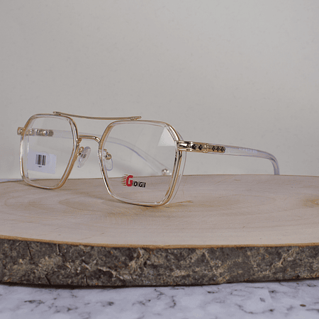 Gogi K0039 Metálica Acetato Cuadrada Translúcida Doble Puente Metálico Dorado Brazo Detallado Terminal Dorado