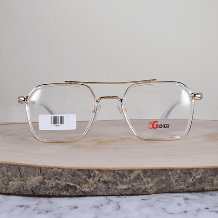 Gogi K0039 Metálica Acetato Cuadrada Translúcida Doble Puente Metálico Dorado Brazo Detallado Terminal Dorado