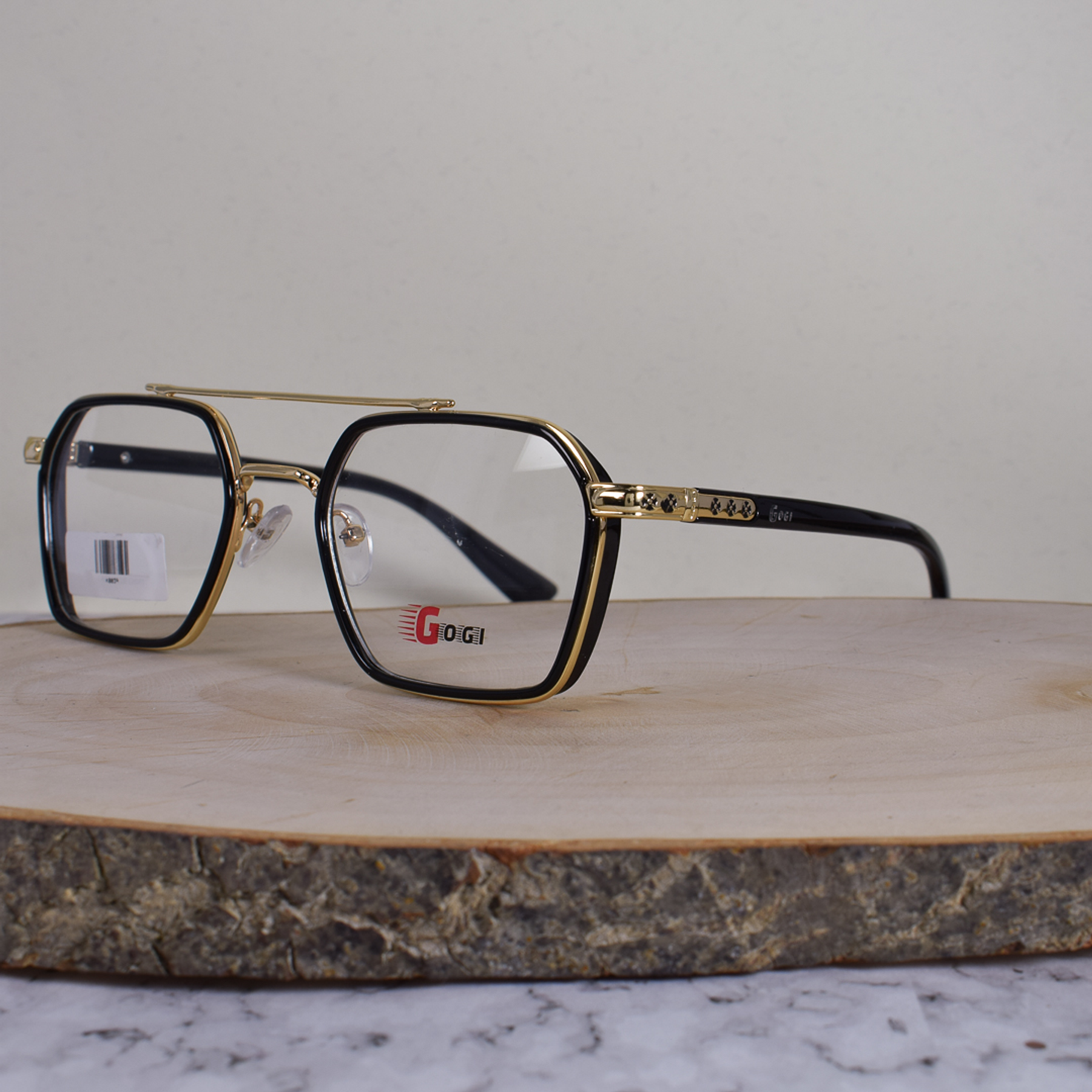 Gogi K0039 Metálica Acetato Cuadrada Negro Doble Puente Metálico Dorado Brazo Detallado Terminal Dorado