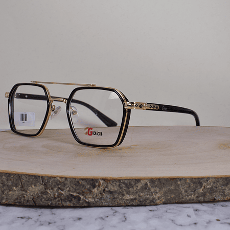 Gogi K0039 Metálica Acetato Cuadrada Negro Doble Puente Metálico Dorado Brazo Detallado Terminal Dorado